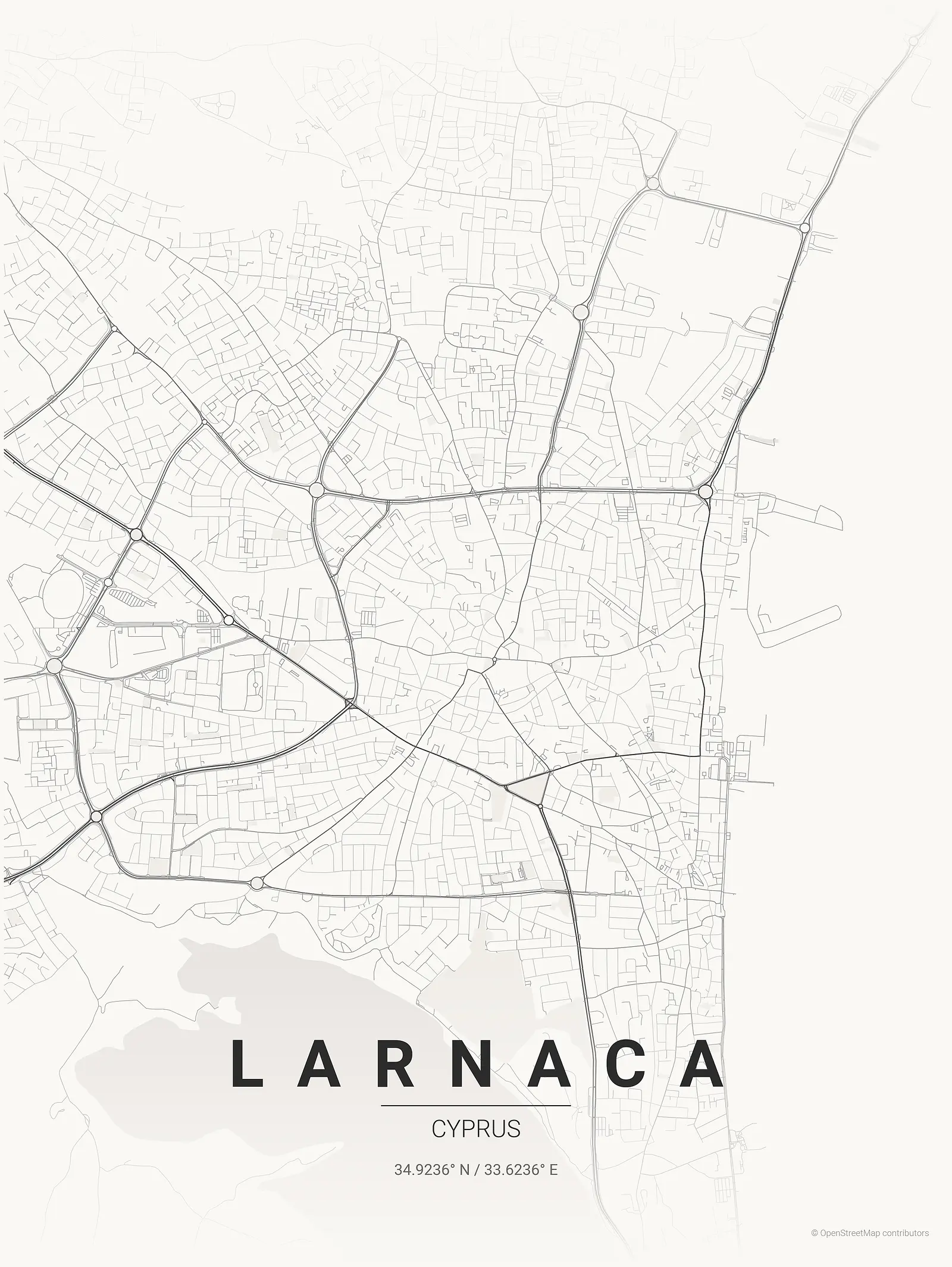 Stylized kaart poster of Larnaca in Japanese ink style