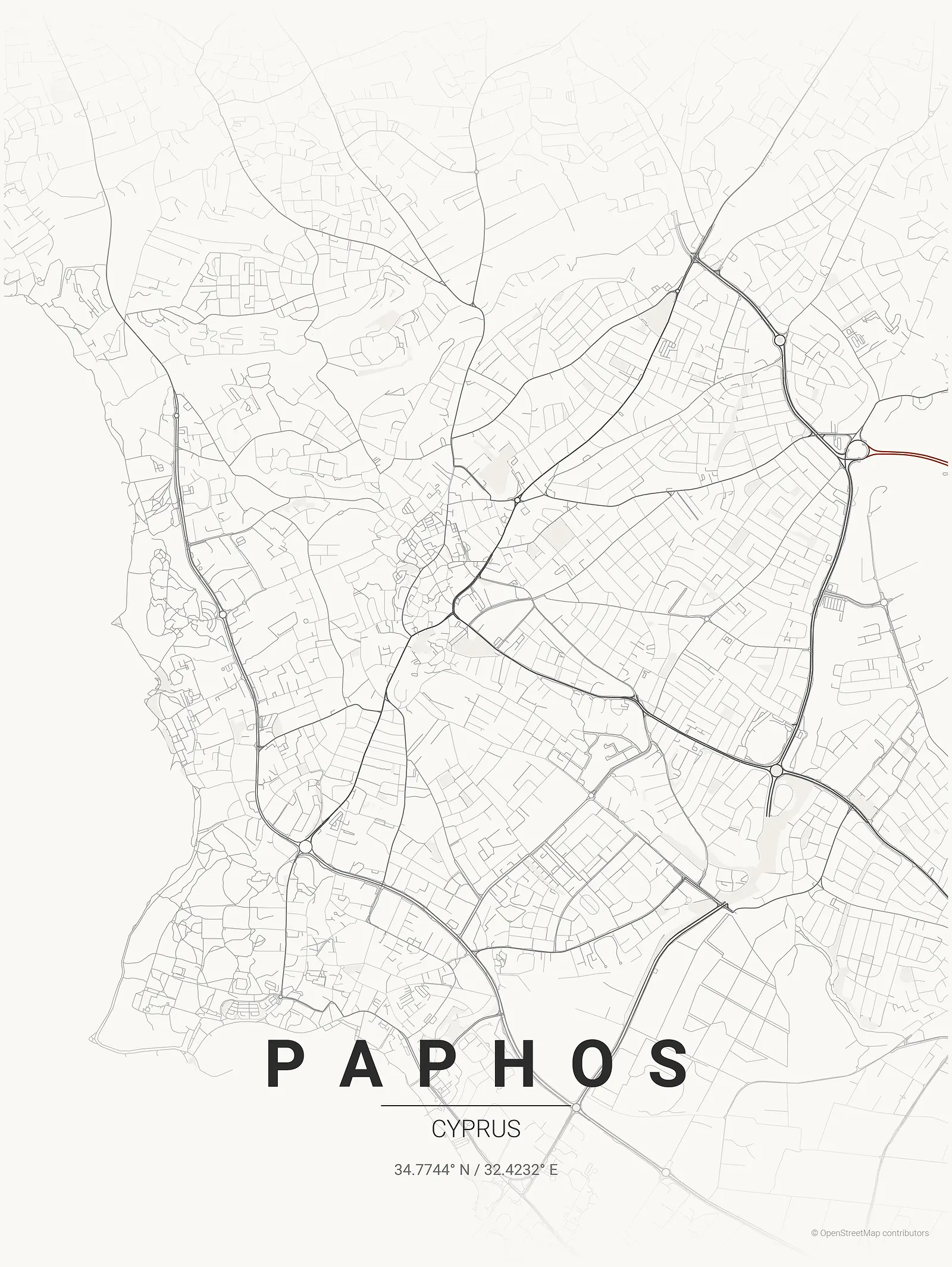 Stylized kaart poster of Paphos in Japanese ink style