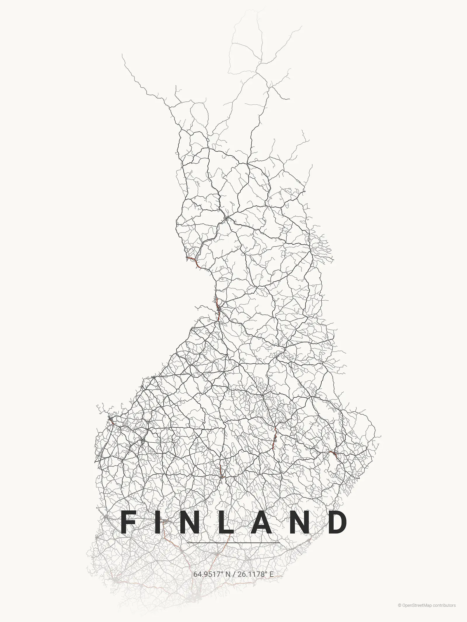 Stylized map poster of Finland in Japanese ink style