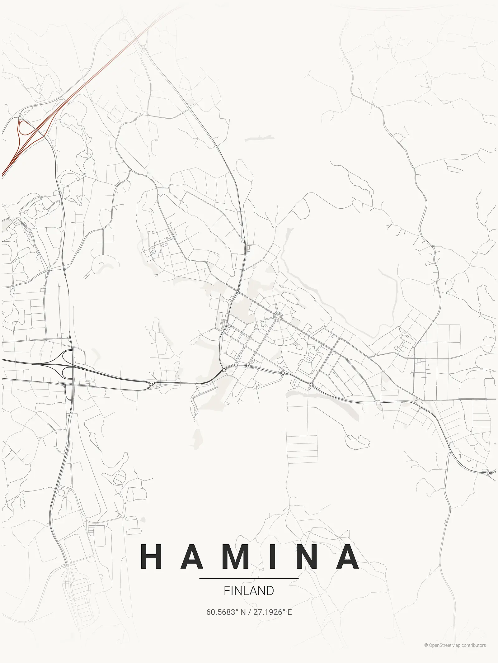 Póster de mapa estilizado de Hamina en estilo tinta japonesa