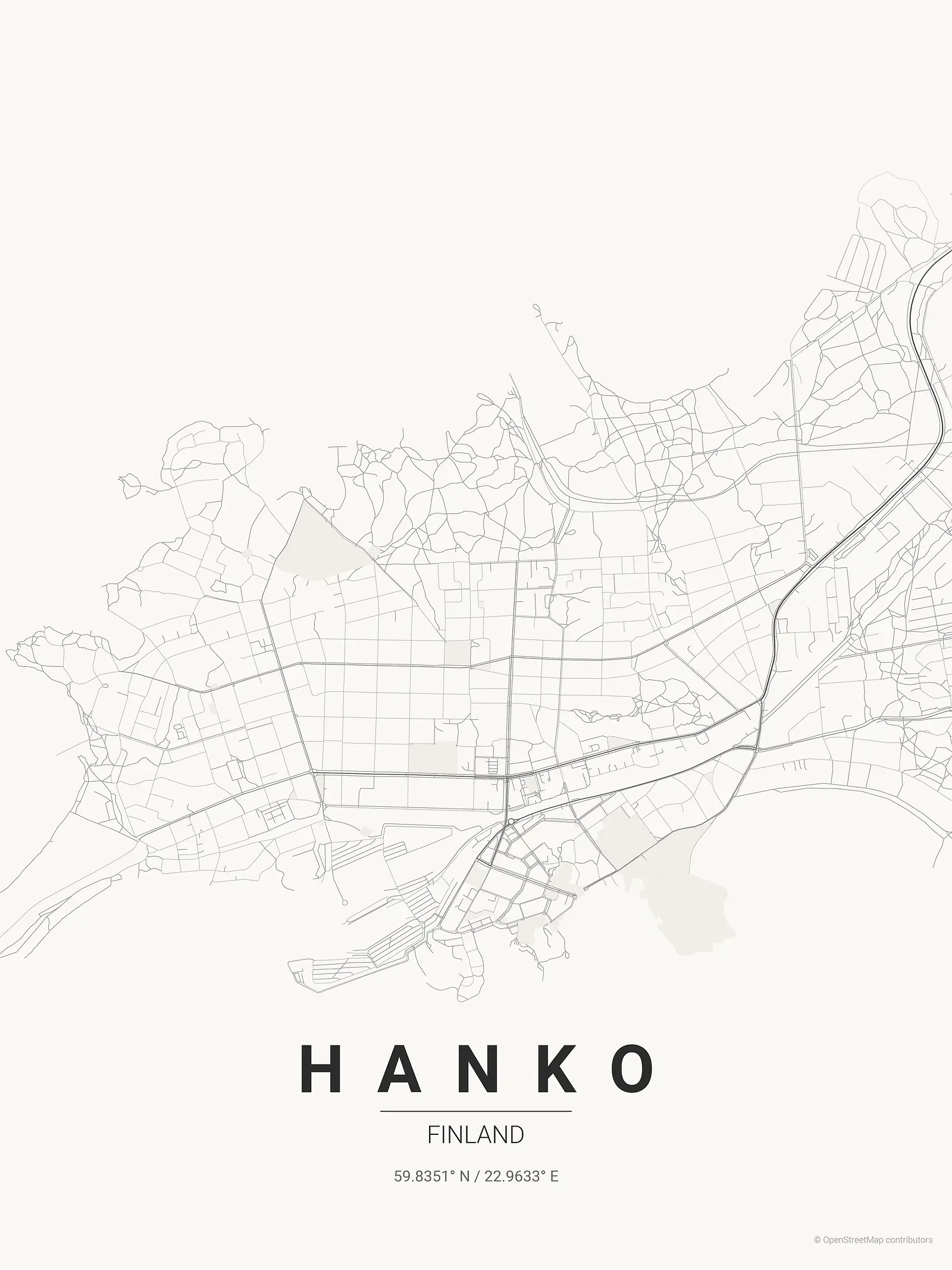 Stylized map poster of Hanko in Japanese ink style