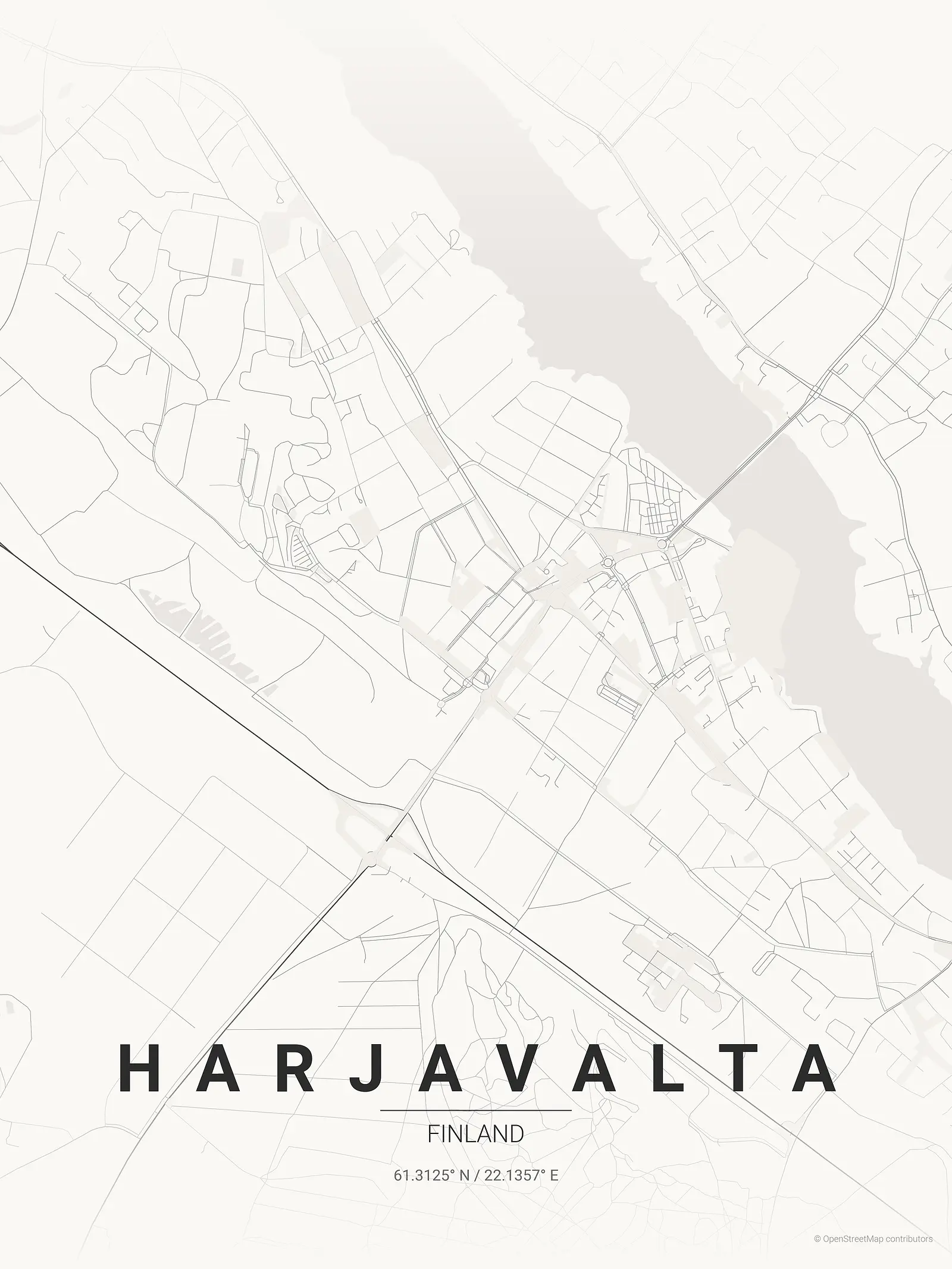 Stylized kaart poster of Harjavalta in Japanese ink style