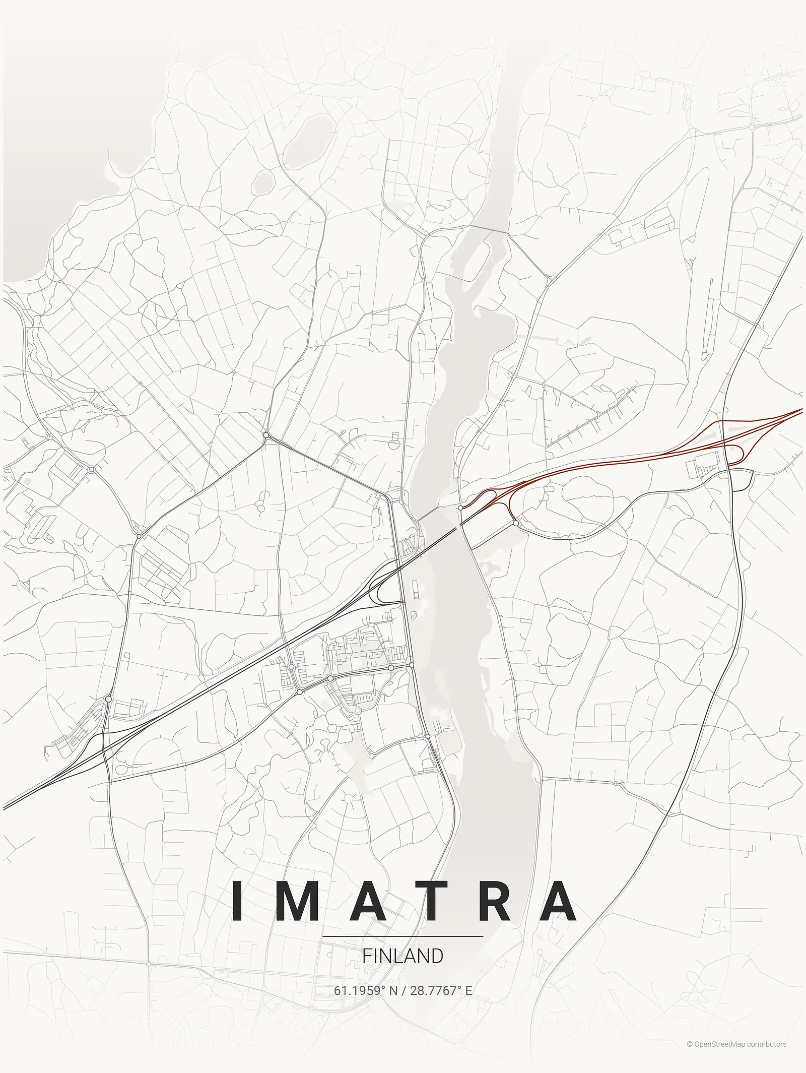Póster de mapa estilizado de Imatra en estilo tinta japonesa