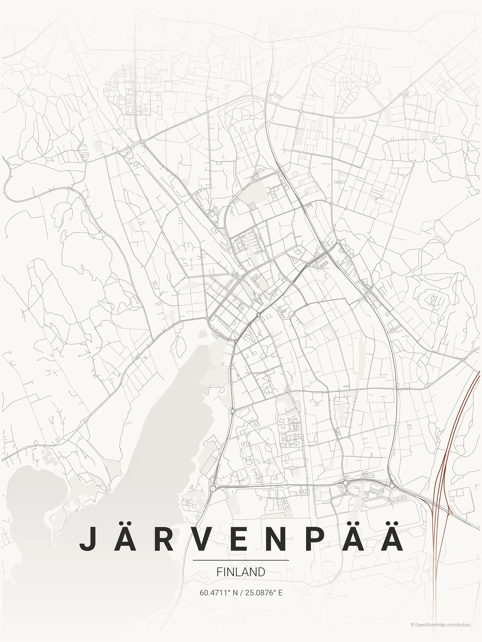 Póster de mapa estilizado de JÄRVENPÄÄ en estilo tinta japonesa