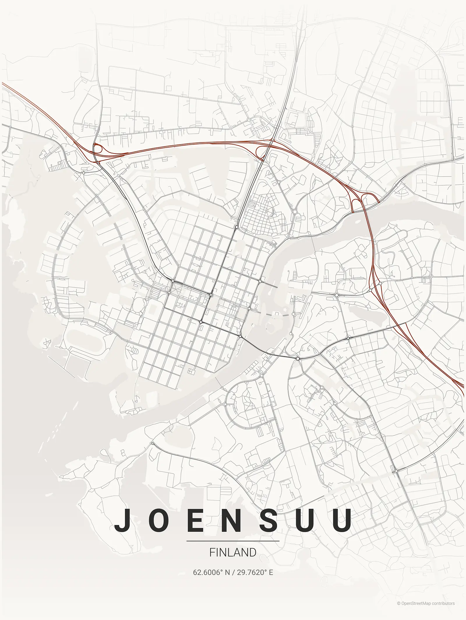 Stylized kaart poster of JOENSUU in Japanese ink style