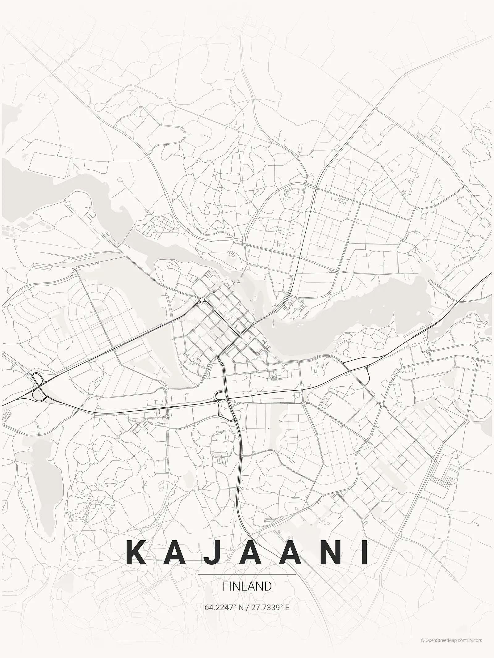 Póster de mapa estilizado de Kajaani en estilo tinta japonesa