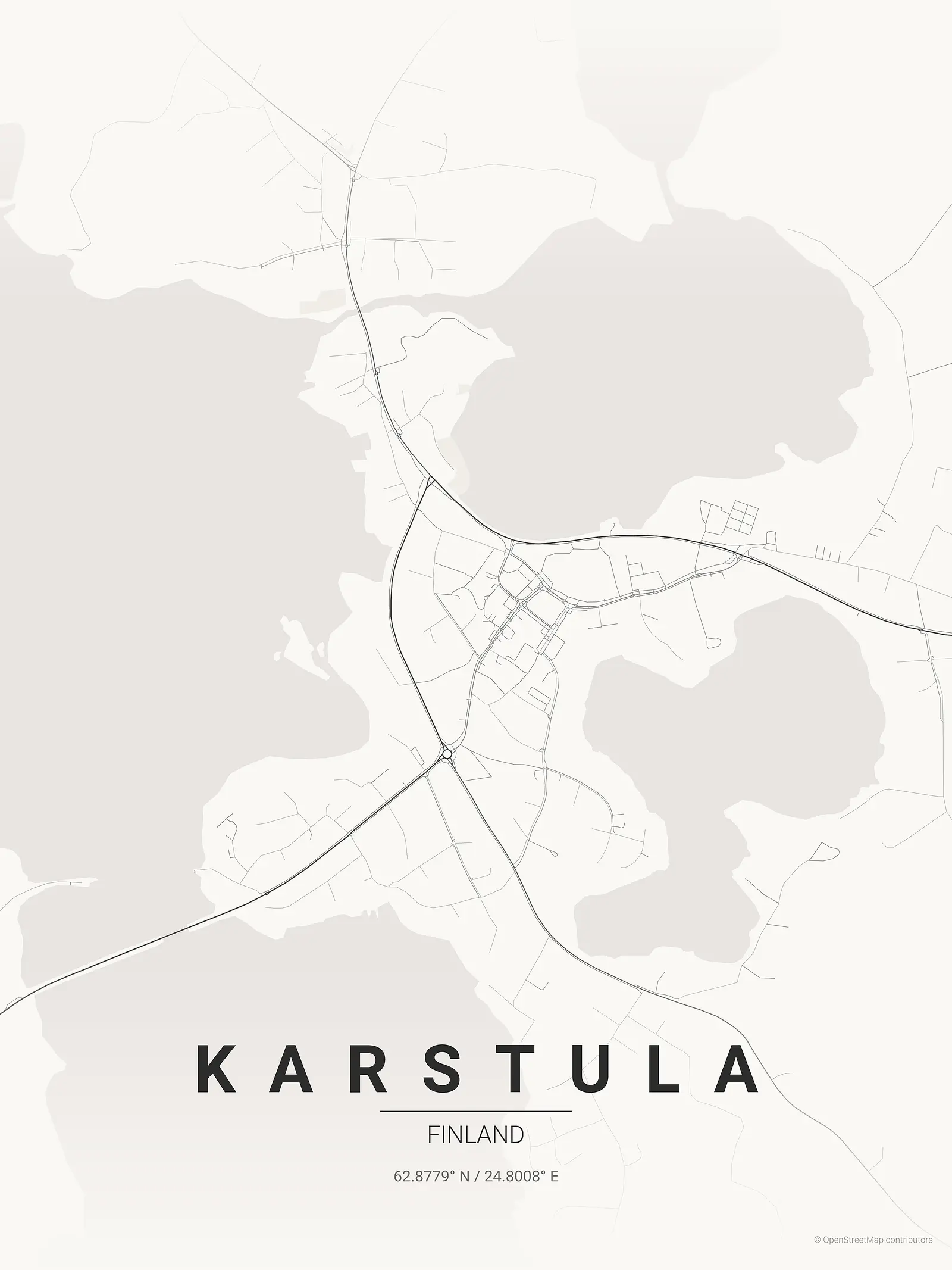Póster de mapa estilizado de Karstula en estilo tinta japonesa