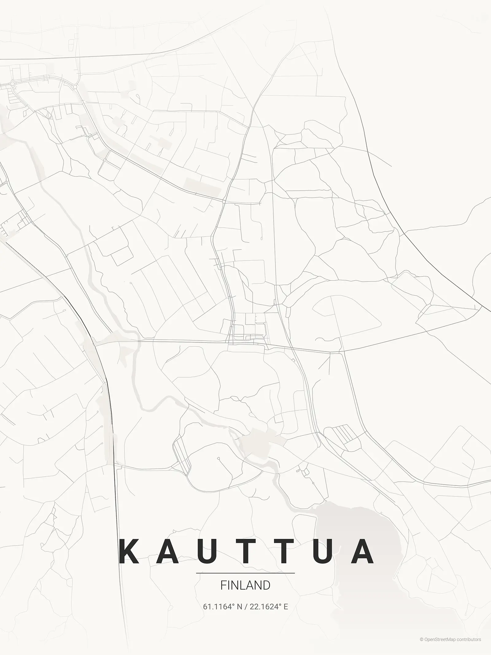 Stylized kaart poster of Kauttua in Japanese ink style