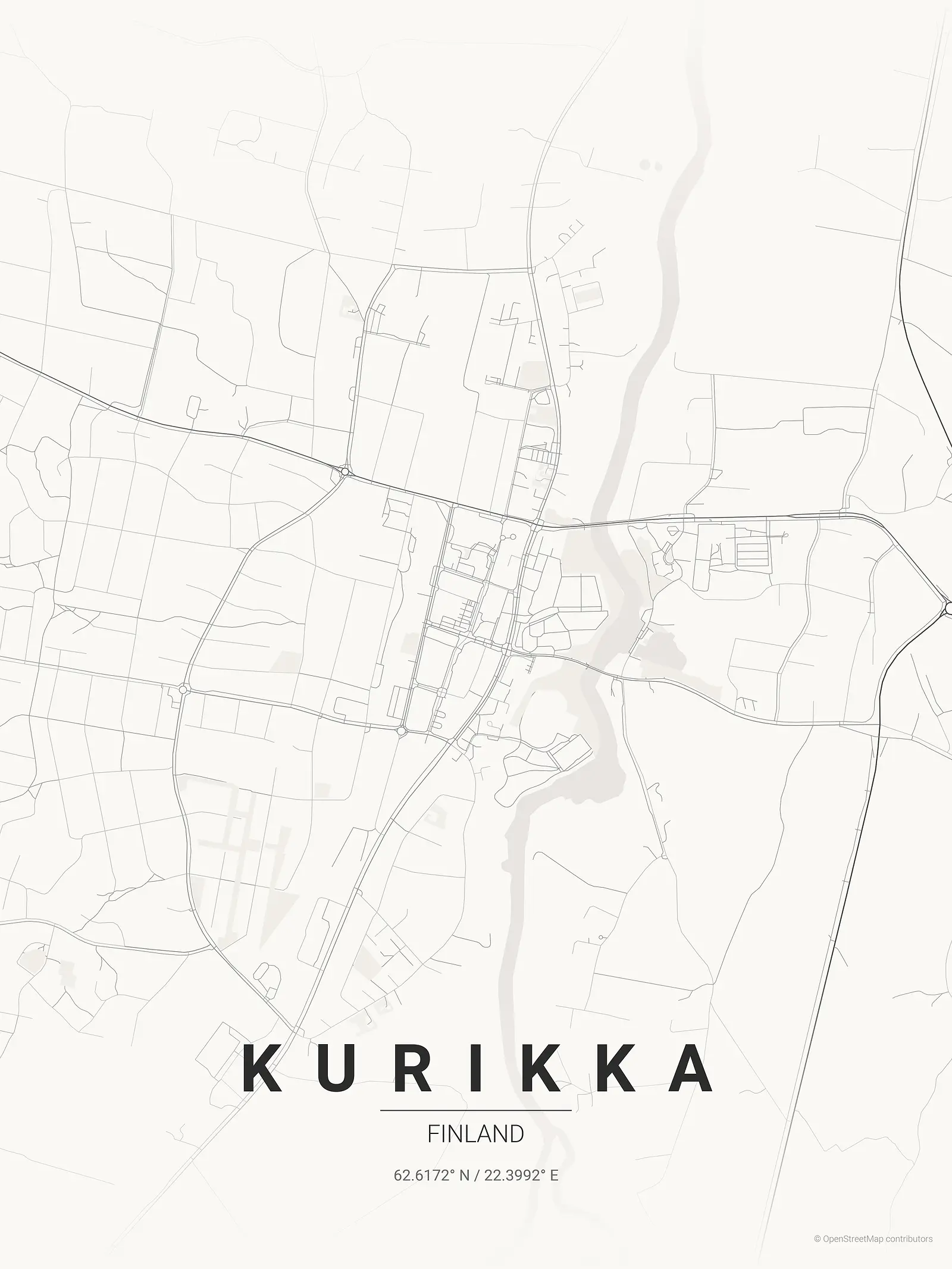 Stylized map poster of Kurikka in Japanese ink style