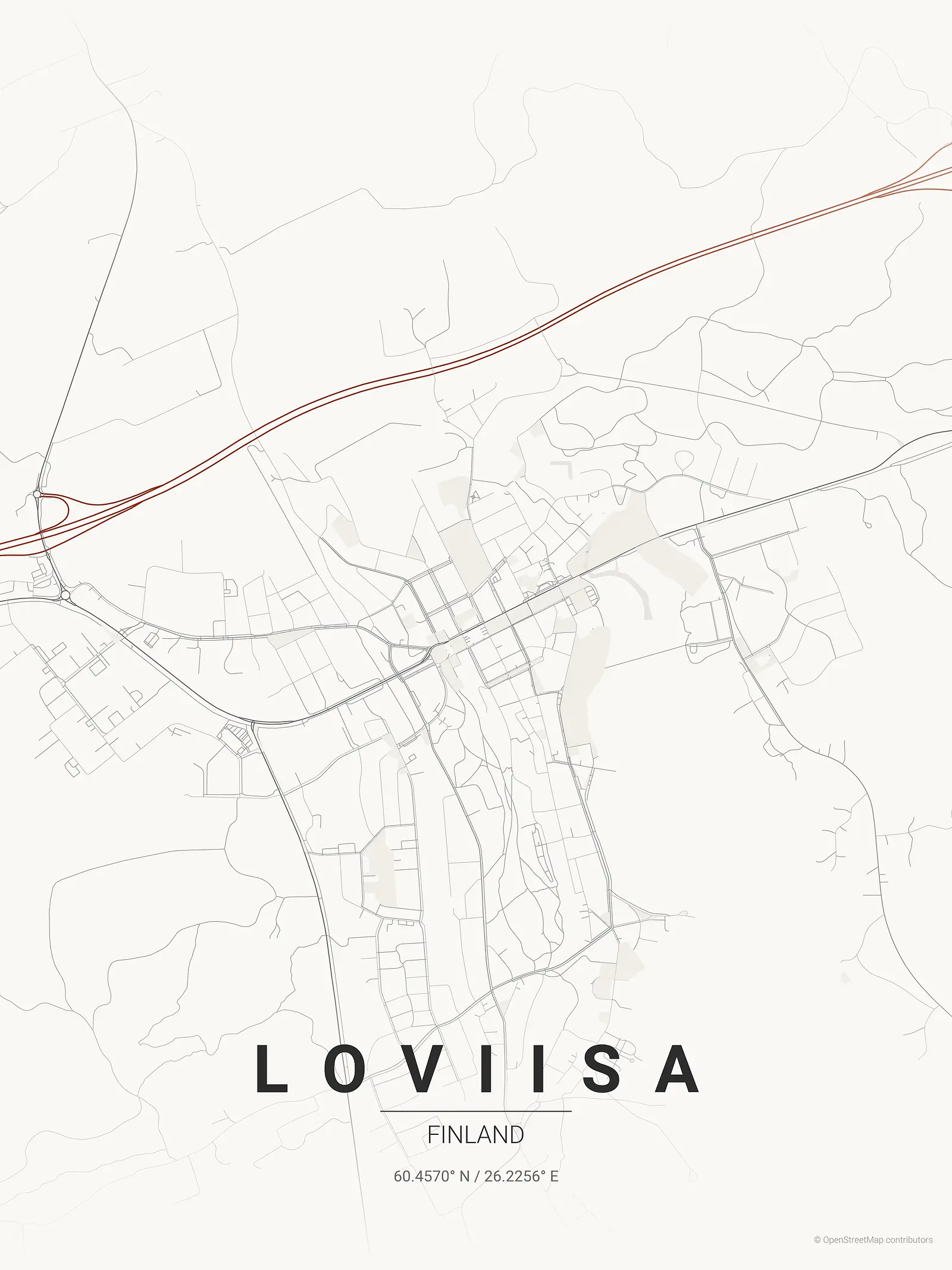Stylized map poster of Loviisa in Japanese ink style