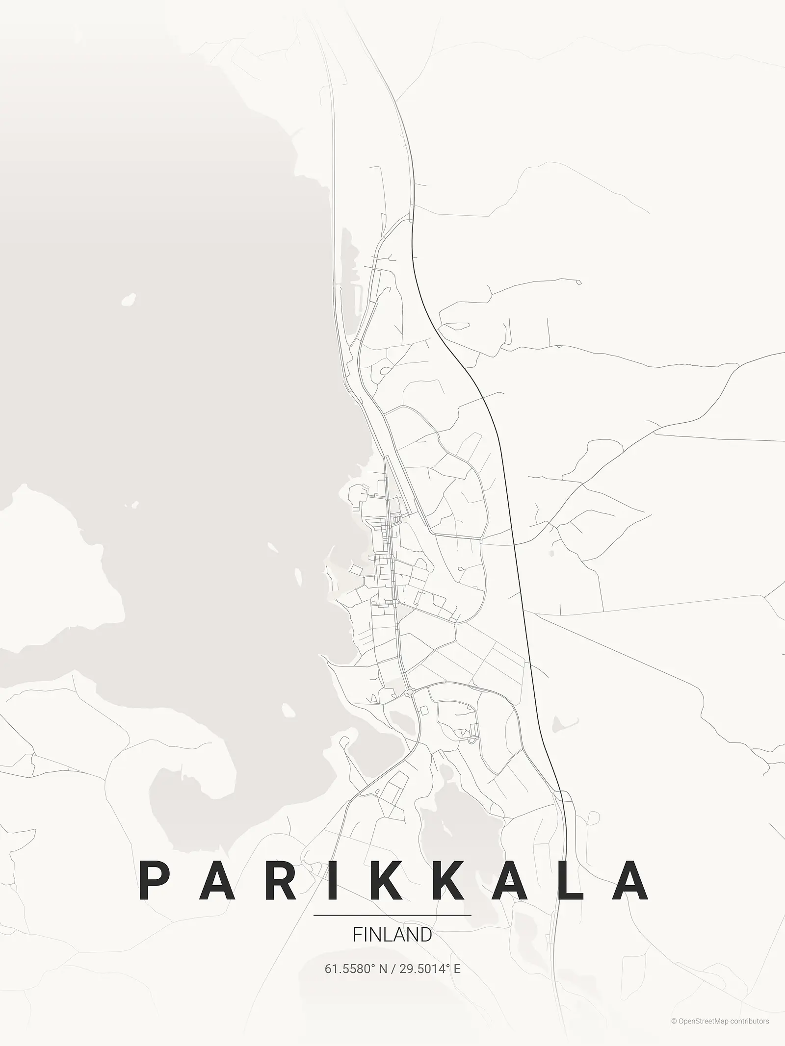 Póster de mapa estilizado de Parikkala en estilo tinta japonesa