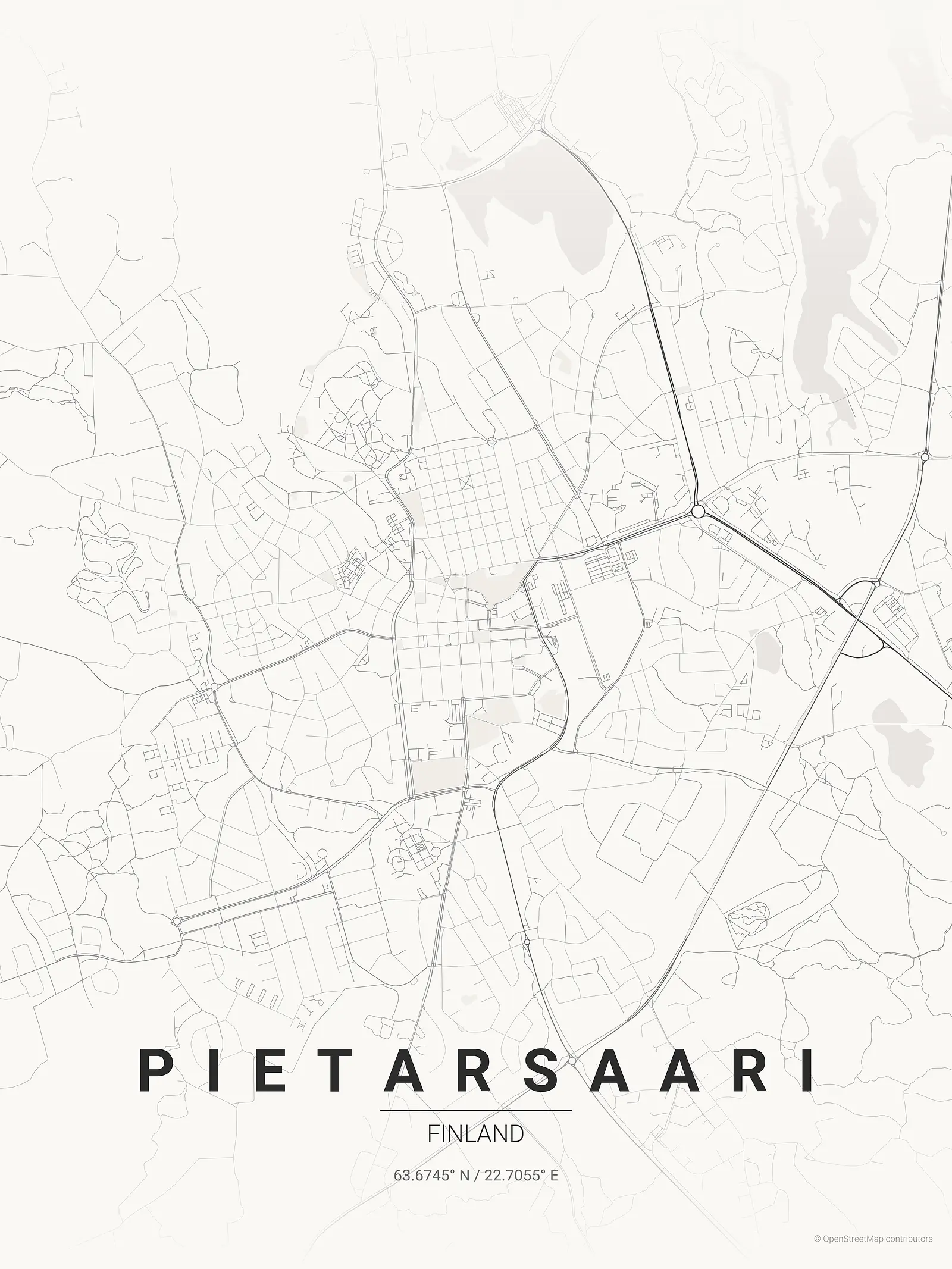 Póster de mapa estilizado de Pietarsaari en estilo tinta japonesa