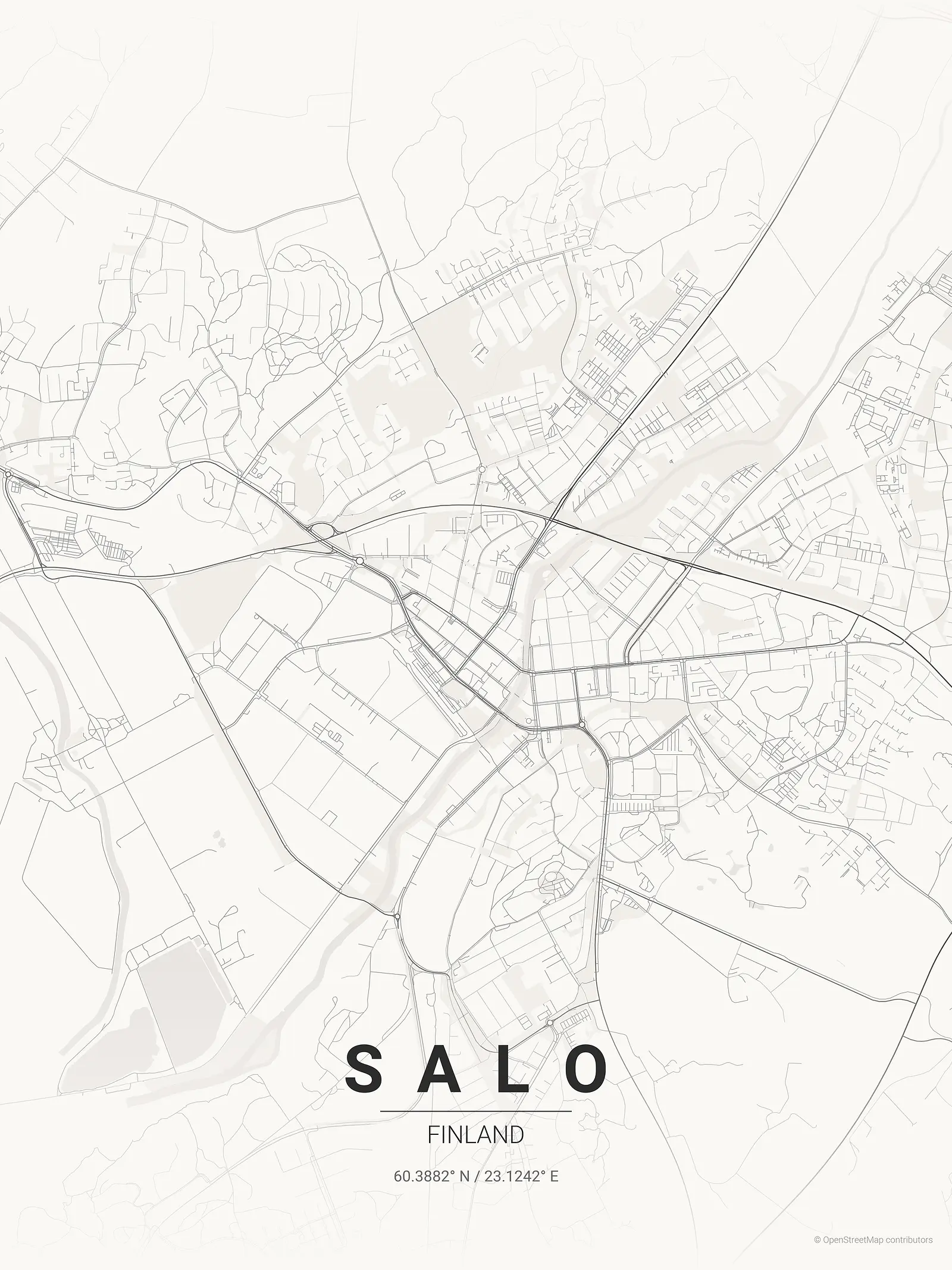 Póster de mapa estilizado de Salo en estilo tinta japonesa