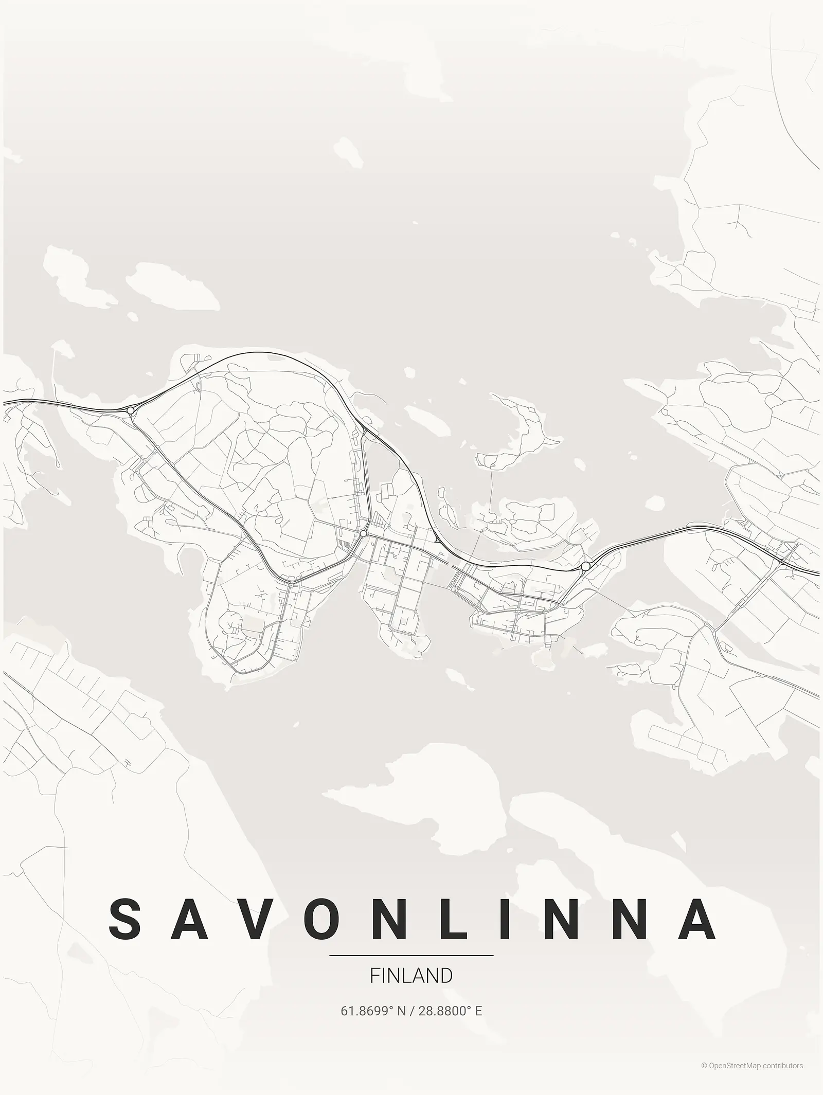 Póster de mapa estilizado de SAVONLINNA en estilo tinta japonesa