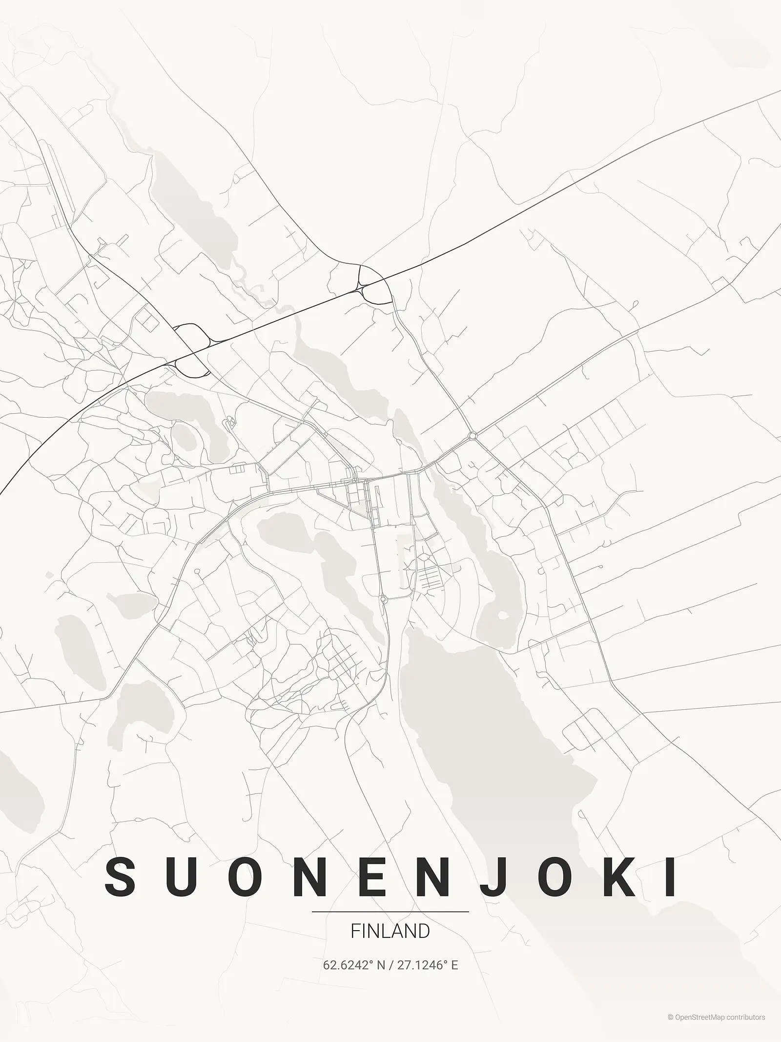 Póster de mapa estilizado de Suonenjoki en estilo tinta japonesa