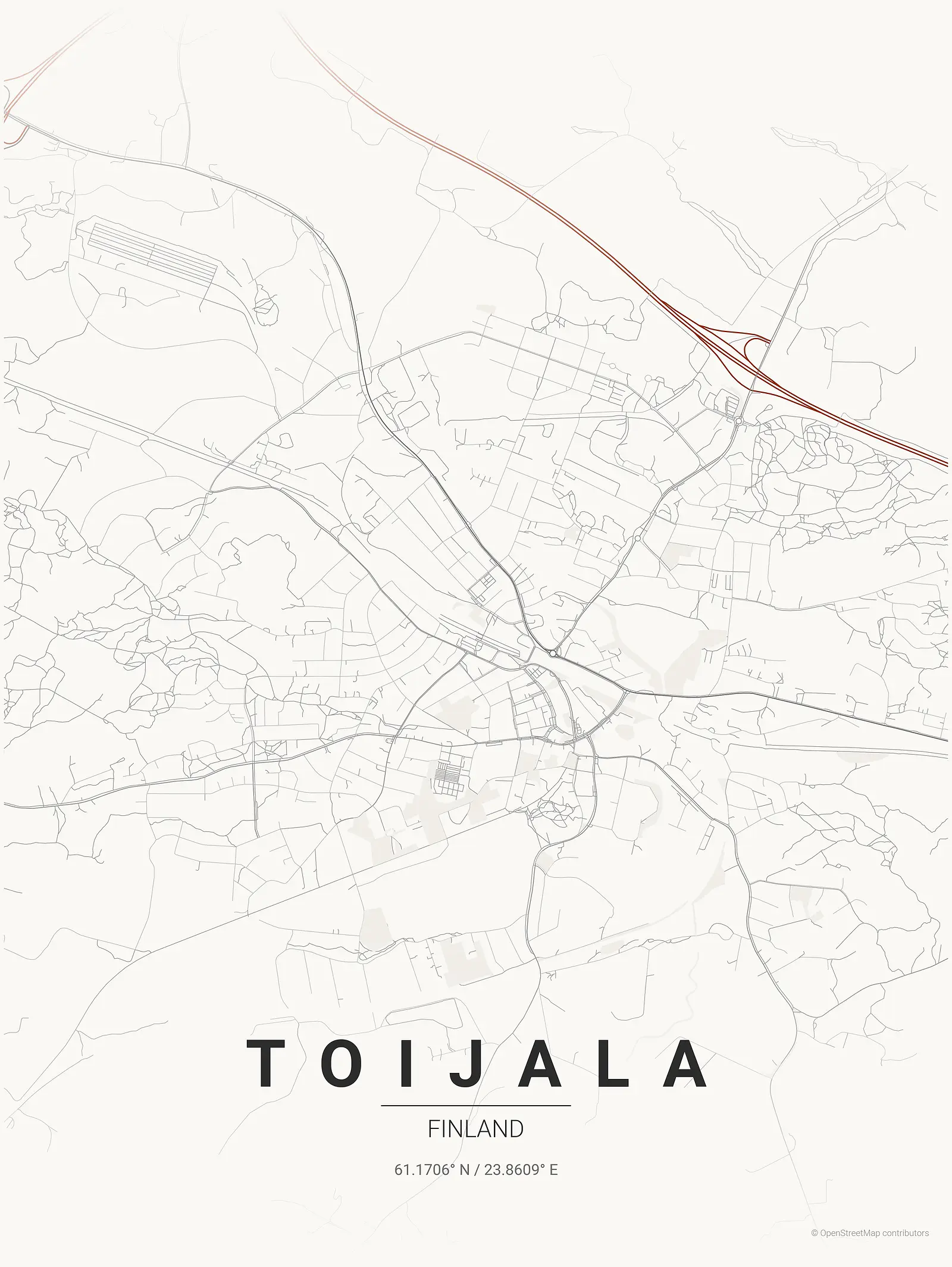 Stylized kaart poster of Toijala in Japanese ink style