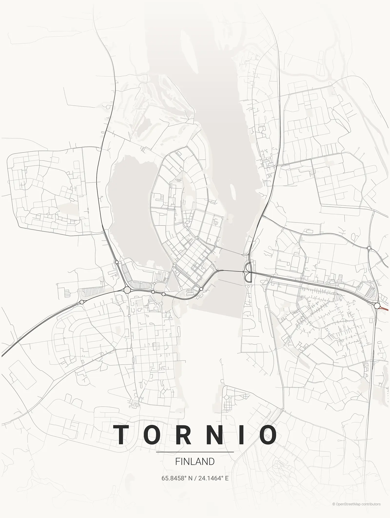 Póster de mapa estilizado de Tornio en estilo tinta japonesa