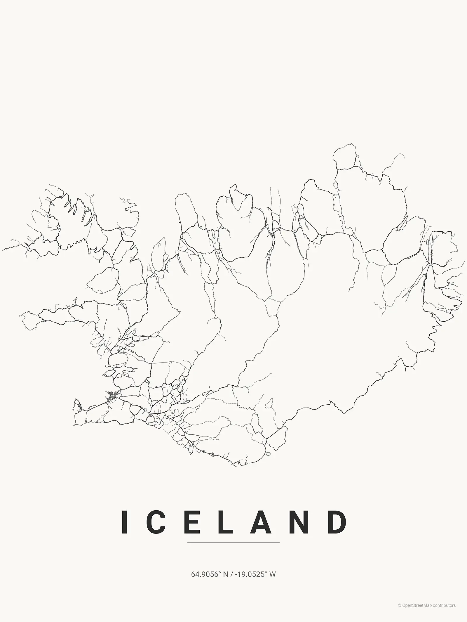 Stylized map poster of Iceland in Japanese ink style