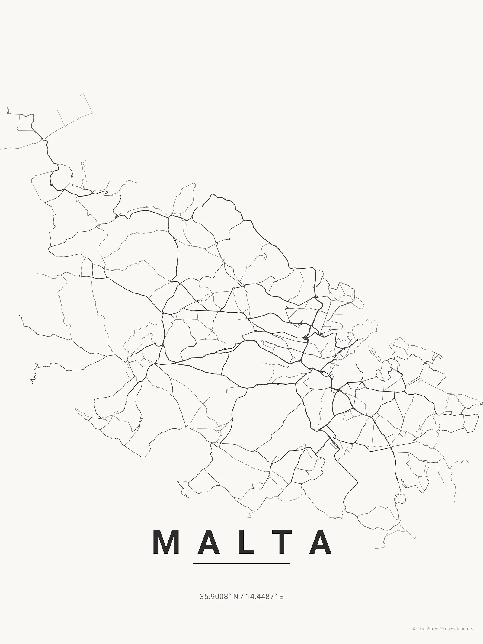 Stylized map poster of Malta in Japanese ink style