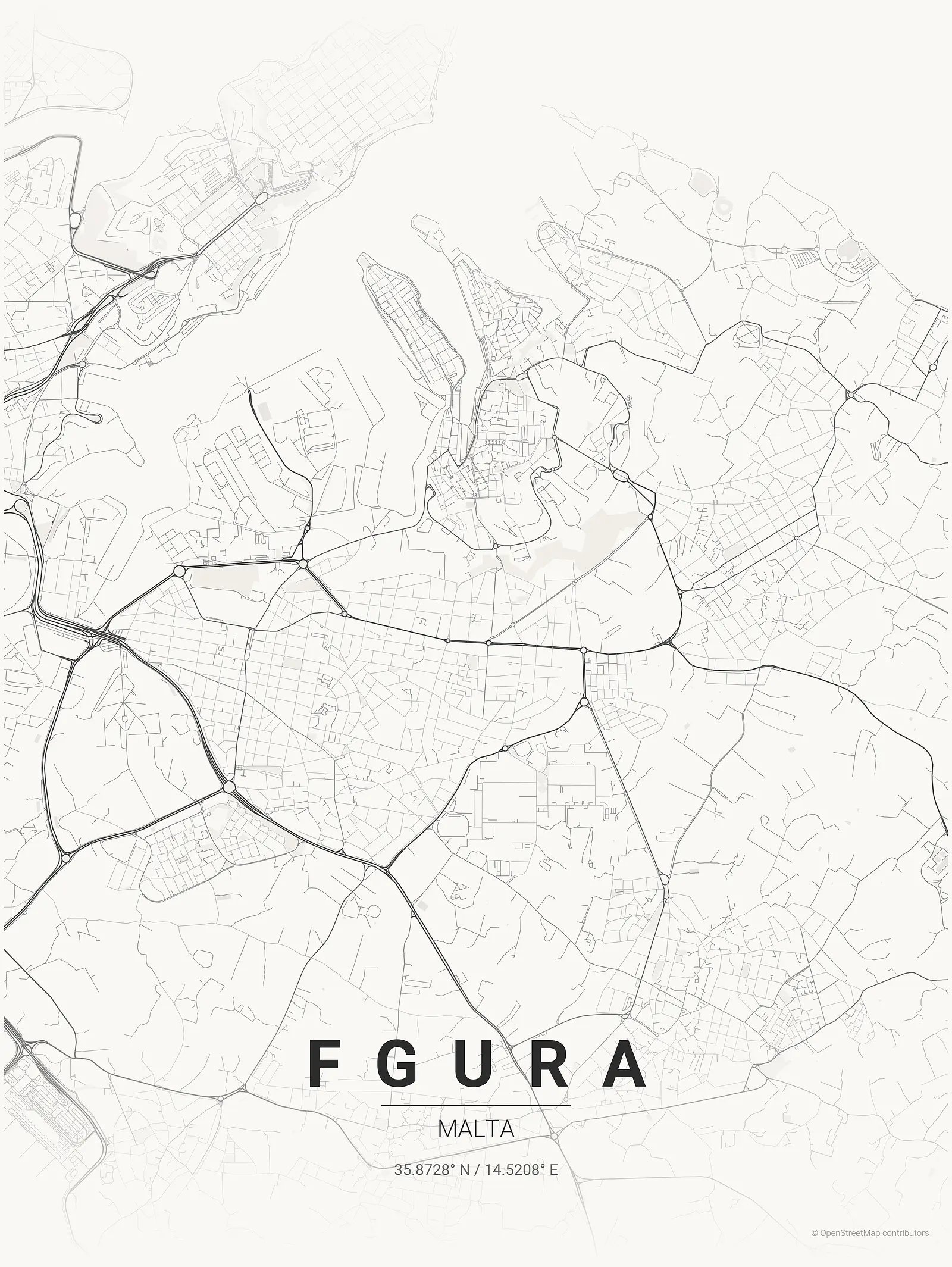 Stylized kaart poster of Fgura in Japanese ink style
