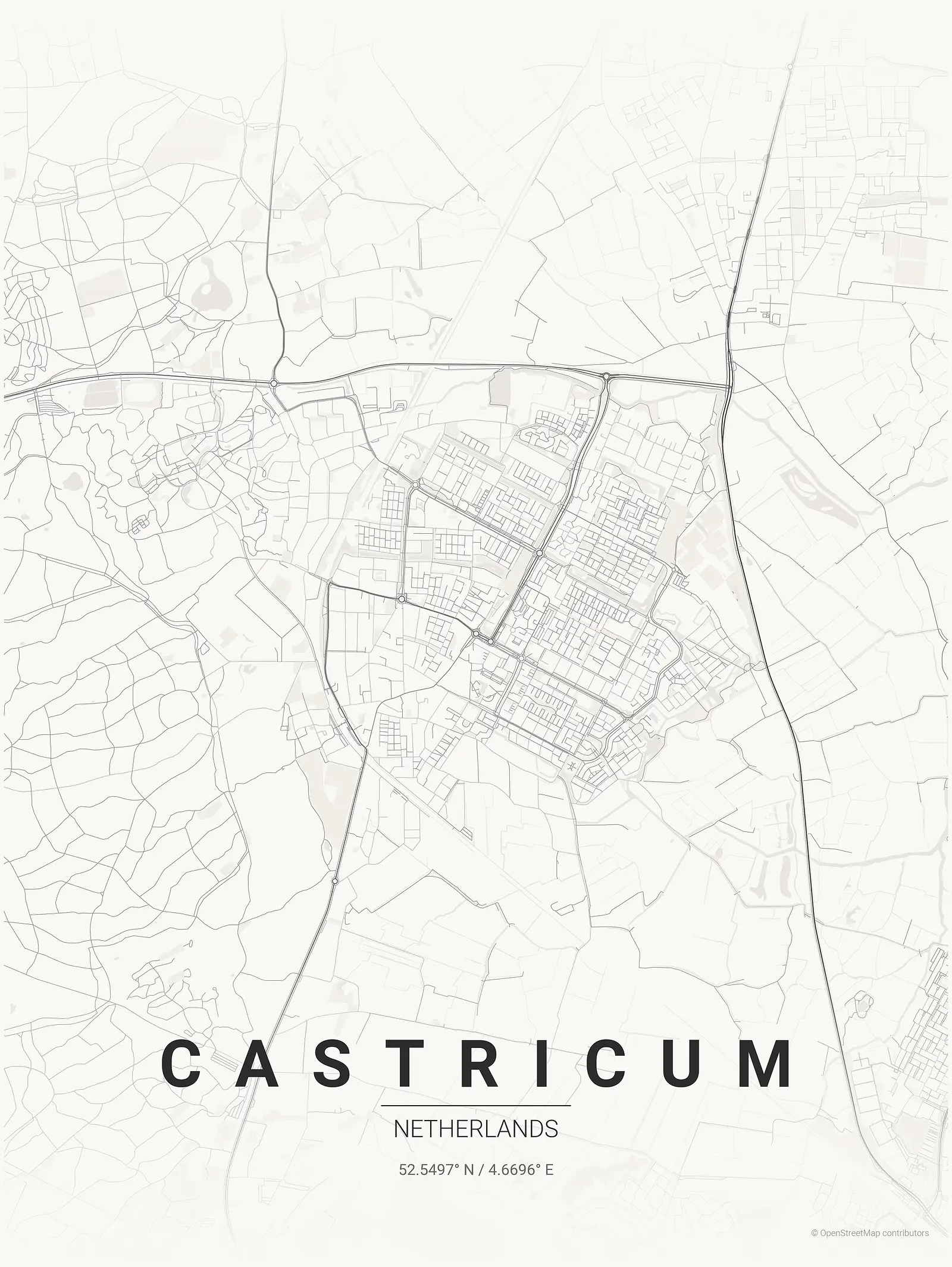 Stylized kaart poster of Castricum in Japanese ink style