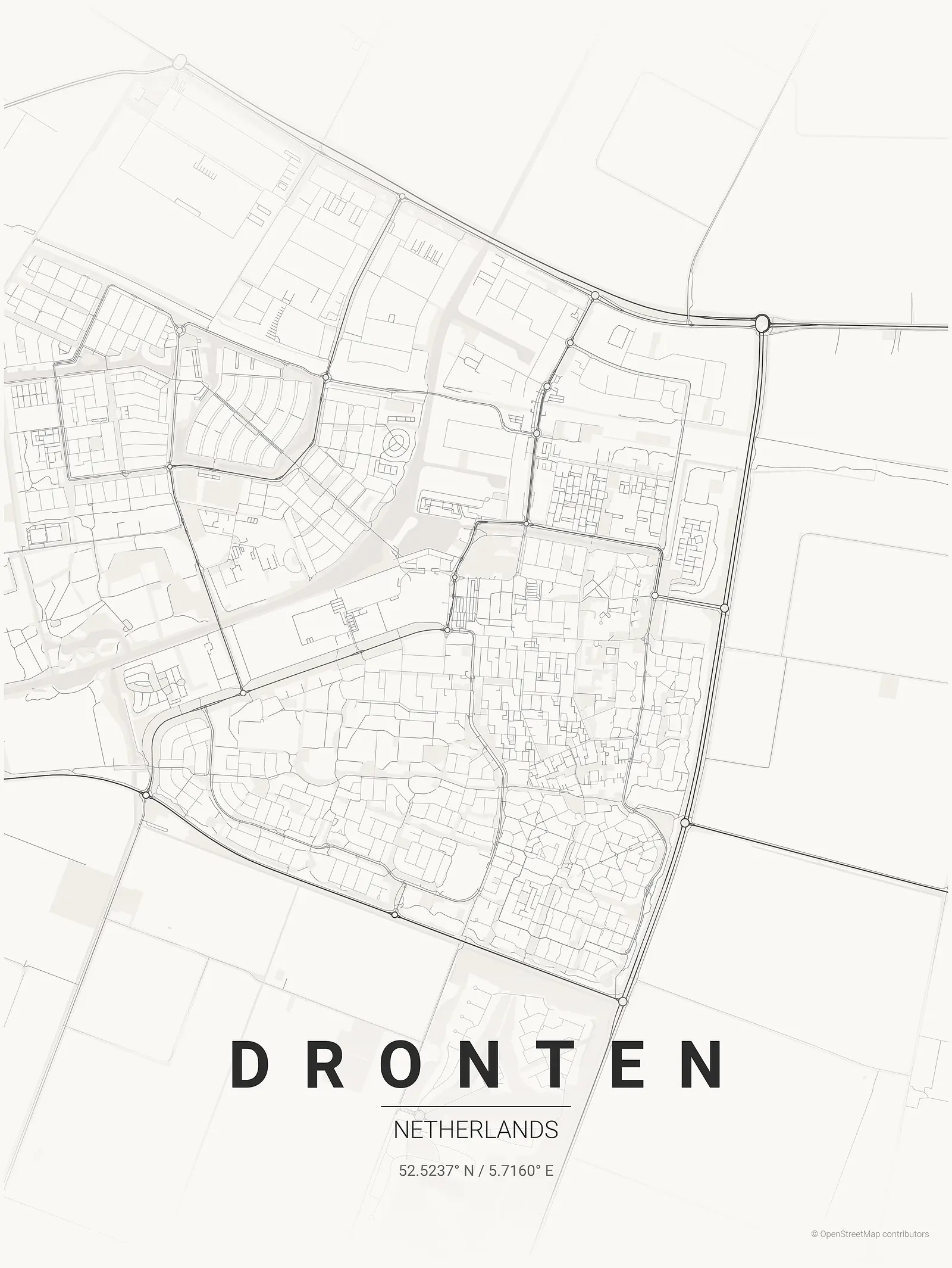 Stylized kaart poster of Dronten in Japanese ink style