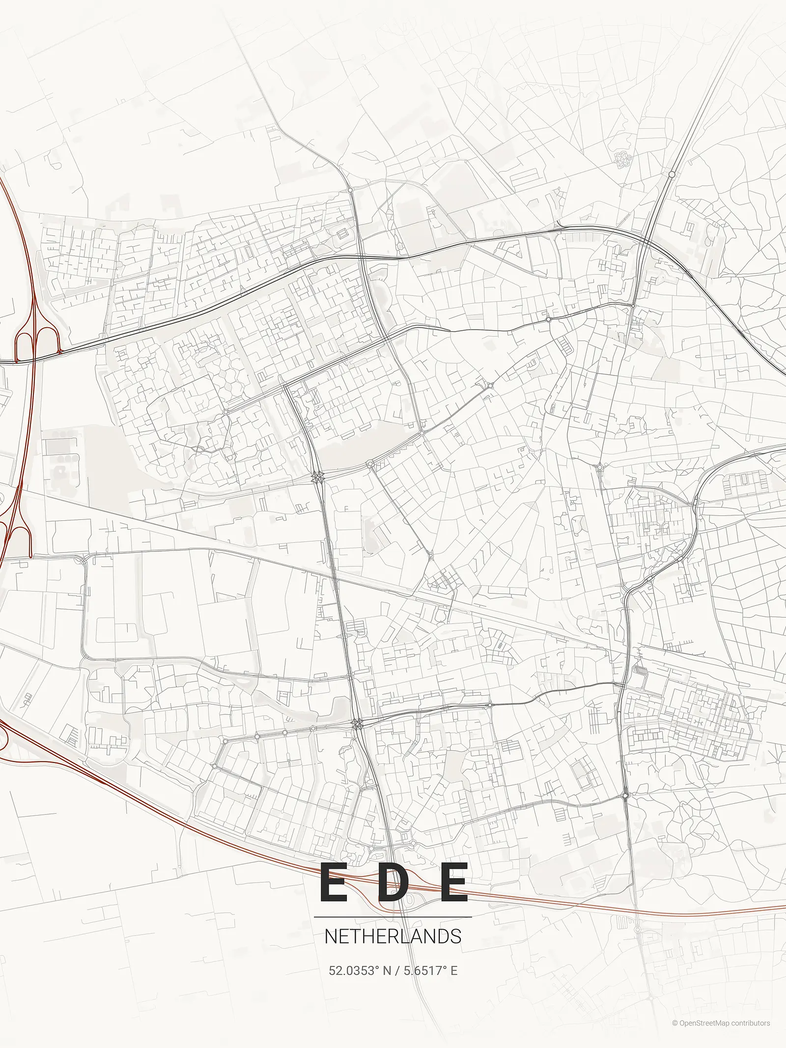 Póster de mapa estilizado de Ede en estilo tinta japonesa