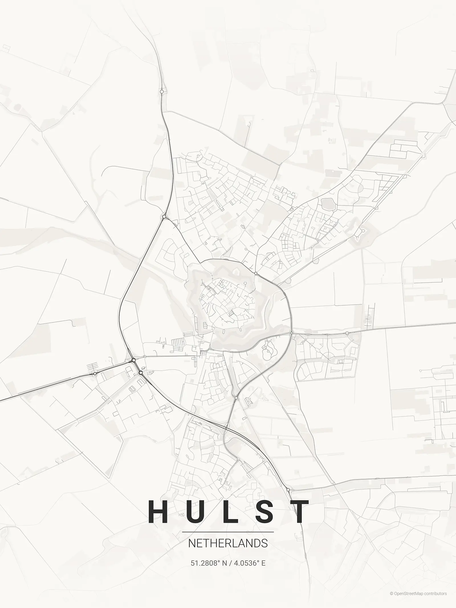 Stylized kaart poster of Hulst in Japanese ink style
