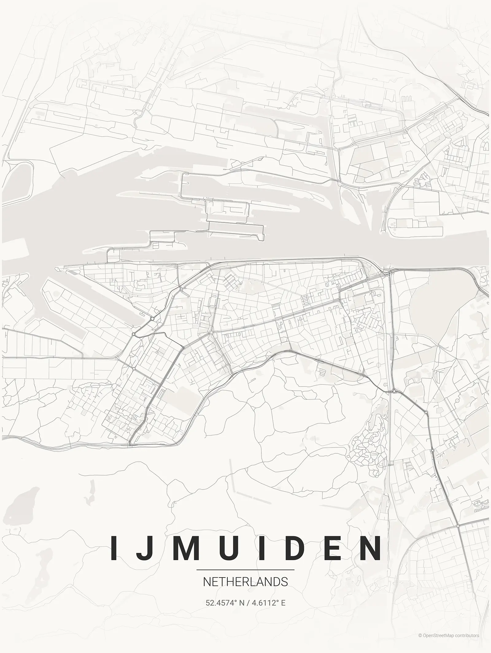 Póster de mapa estilizado de IJmuiden en estilo tinta japonesa