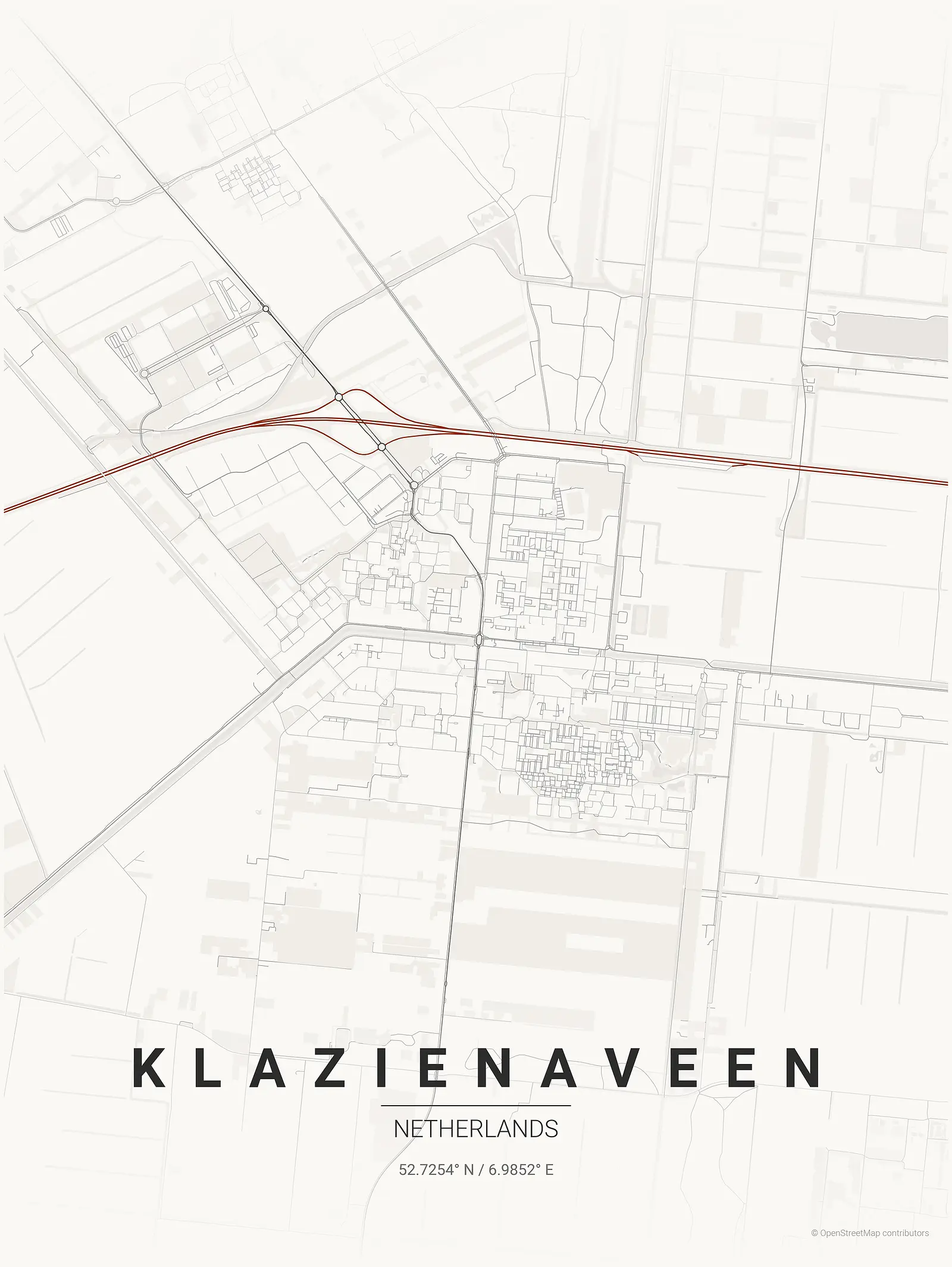Stylized kaart poster of Klazienaveen in Japanese ink style