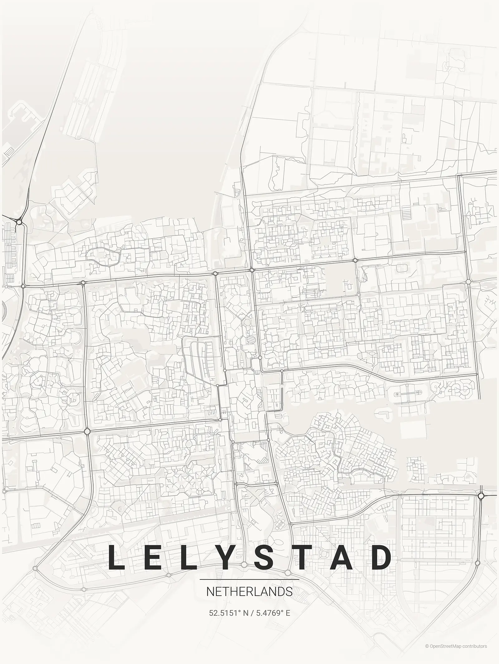 Stylized kaart poster of Lelystad in Japanese ink style
