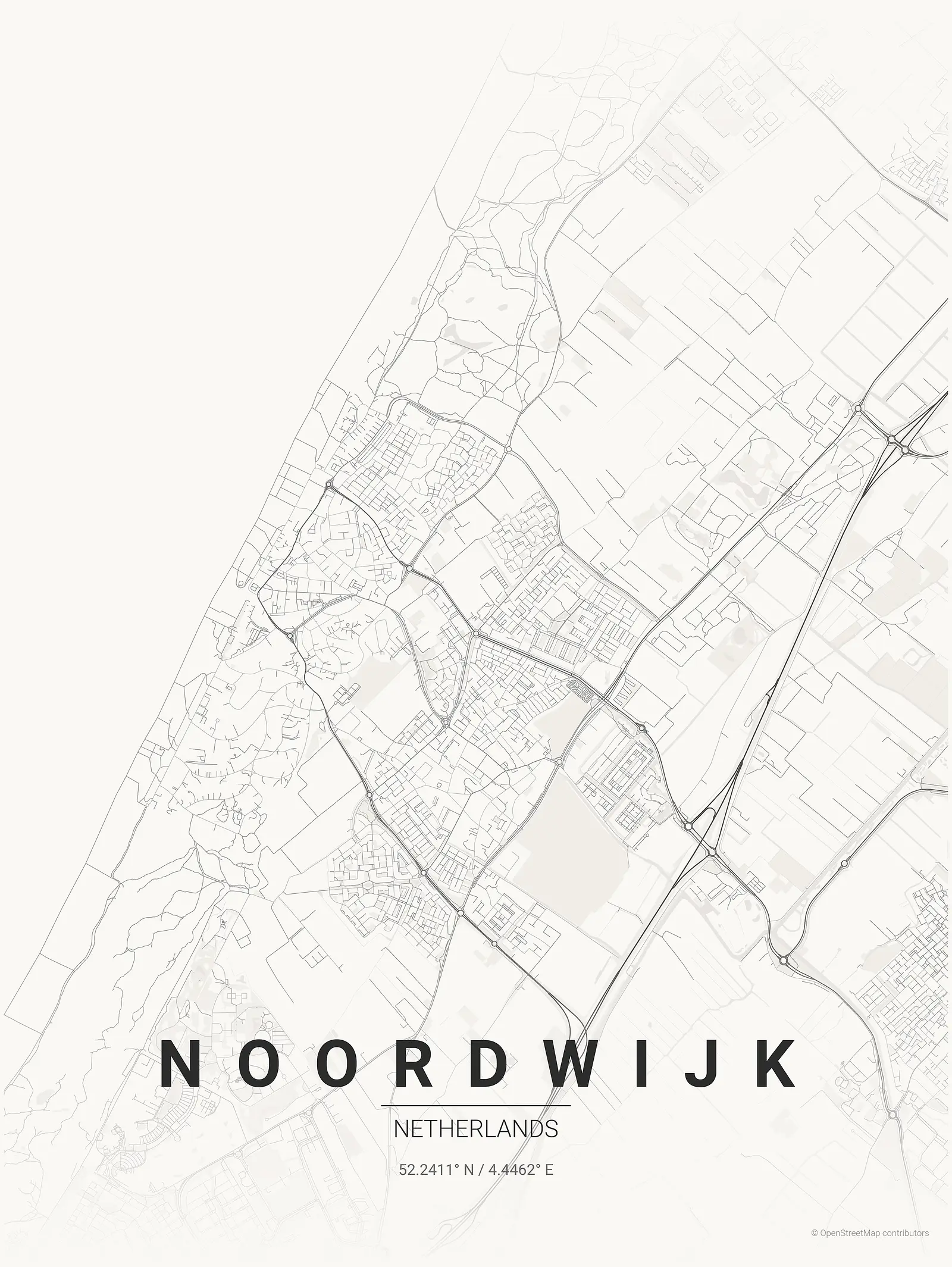 Stylized map poster of Noordwijk in Japanese ink style