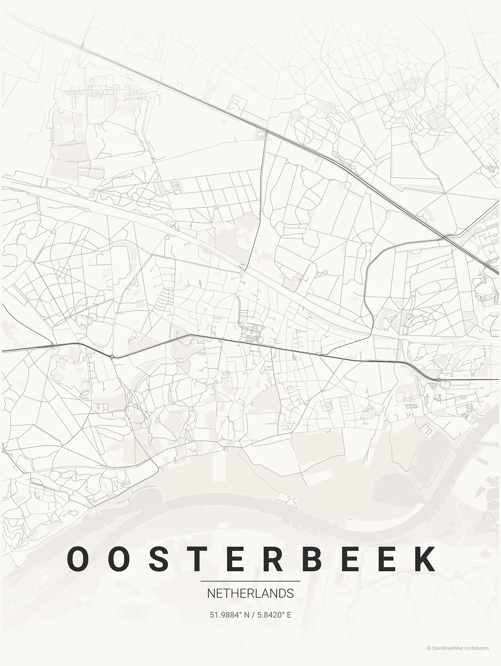 Póster de mapa estilizado de Oosterbeek en estilo tinta japonesa