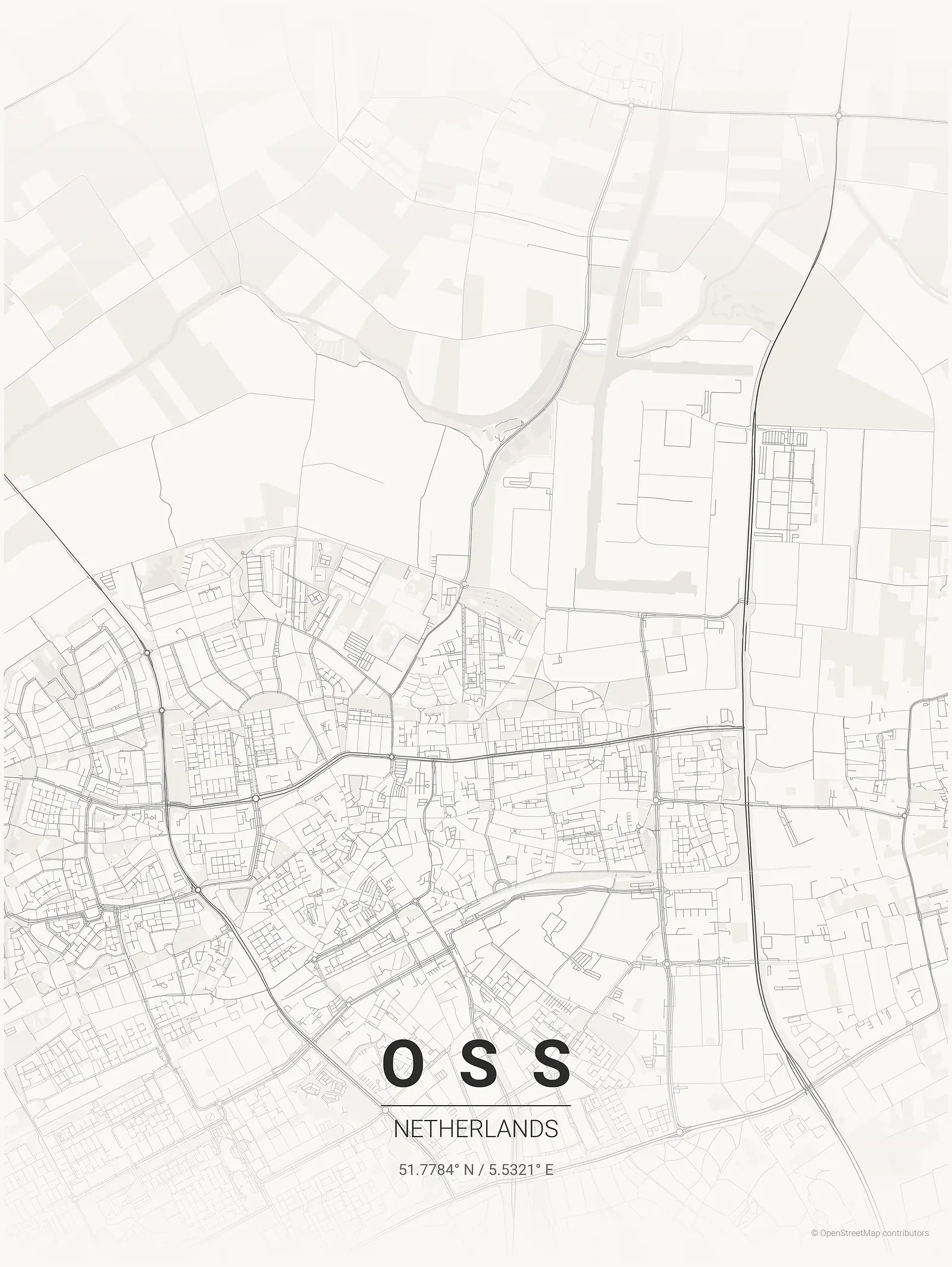 Póster de mapa estilizado de Oss en estilo tinta japonesa
