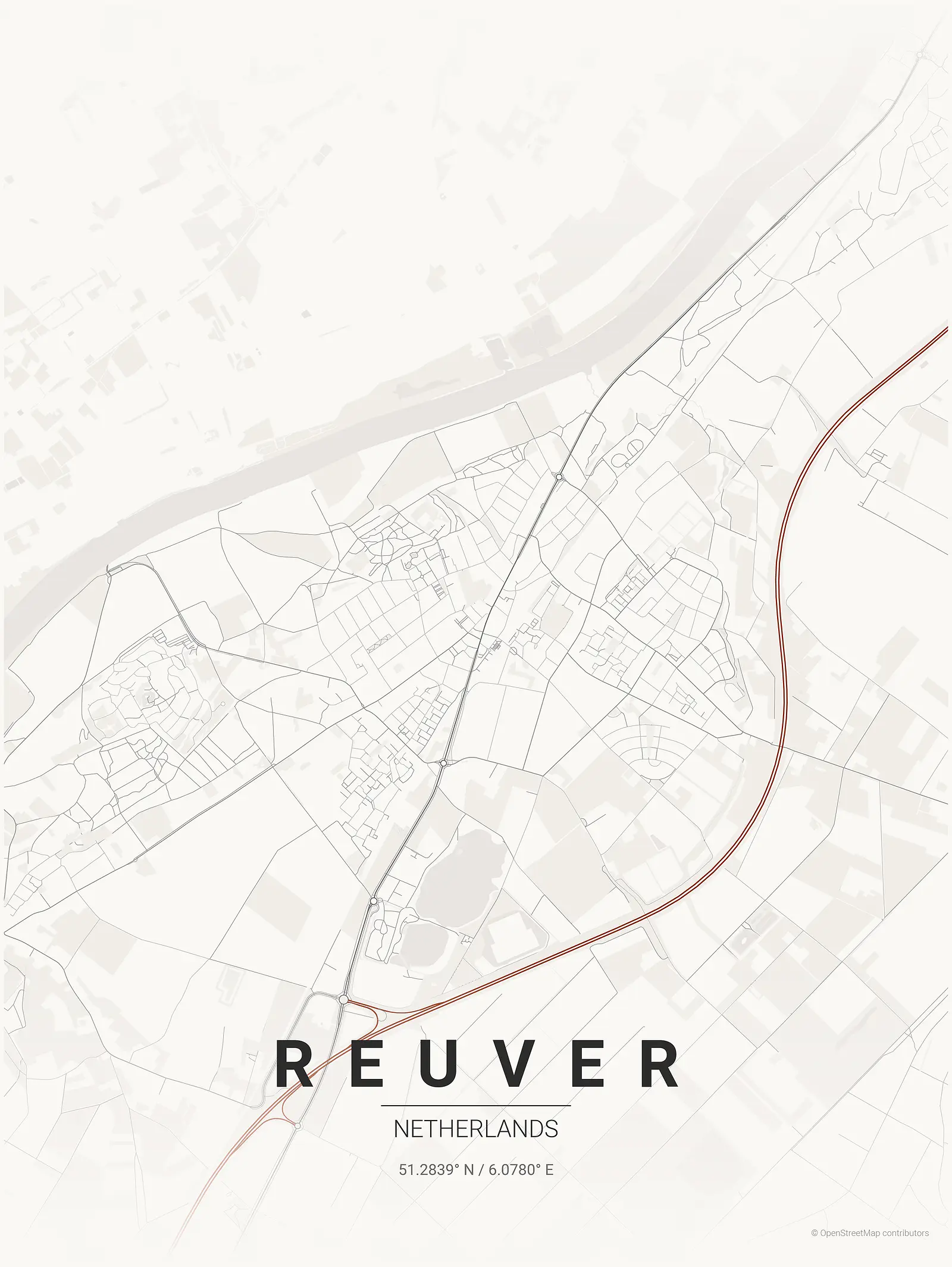 Stylized kaart poster of Reuver in Japanese ink style