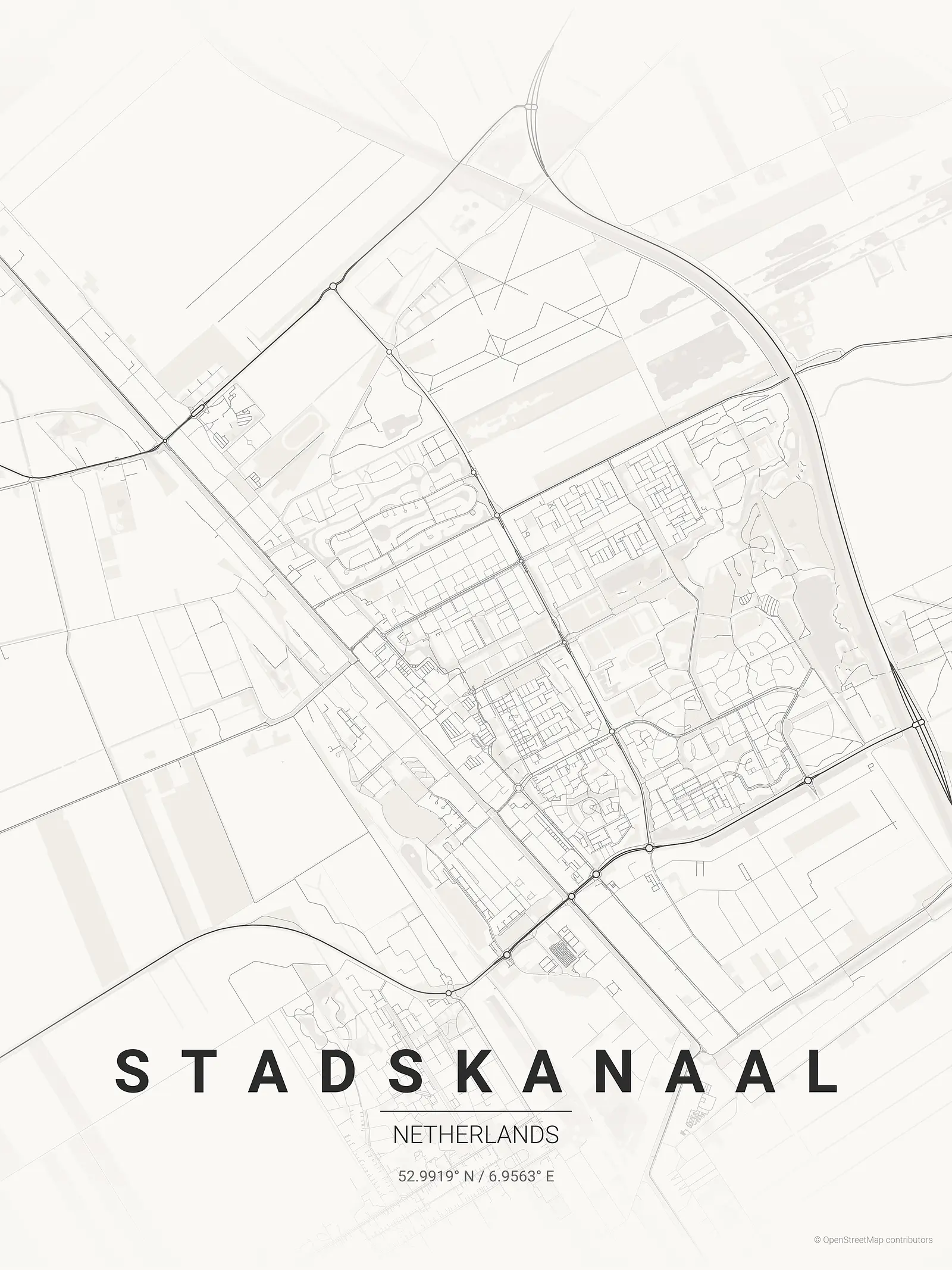 Stylized kaart poster of Stadskanaal in Japanese ink style