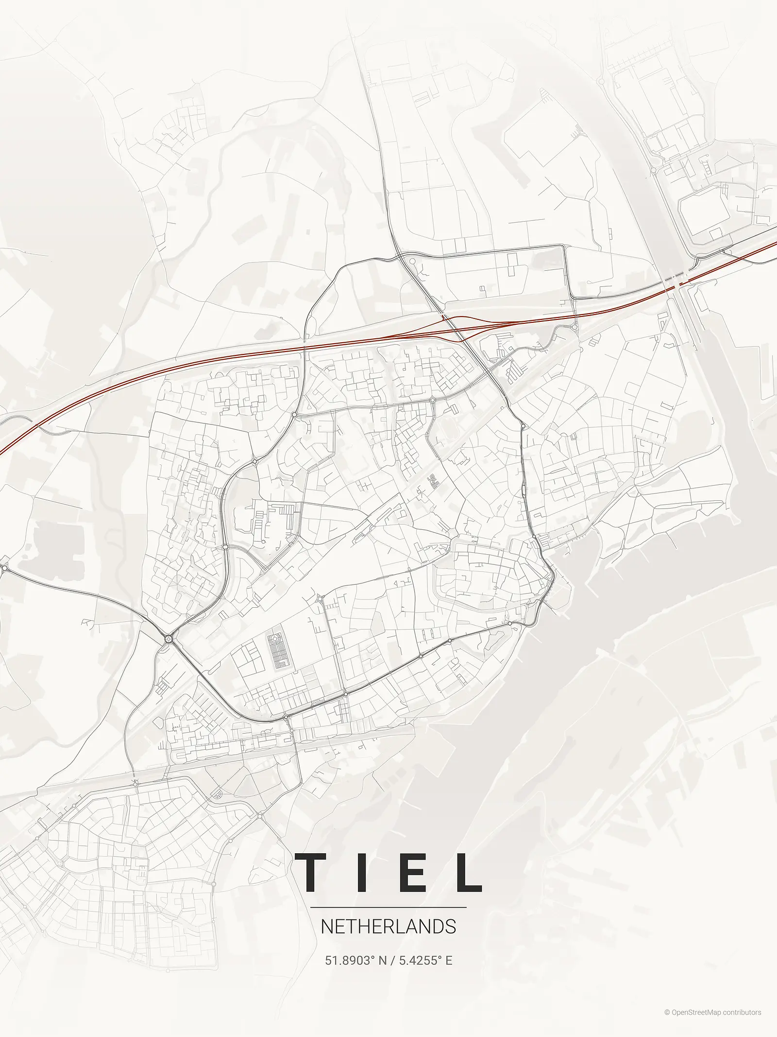 Póster de mapa estilizado de TIEL en estilo tinta japonesa