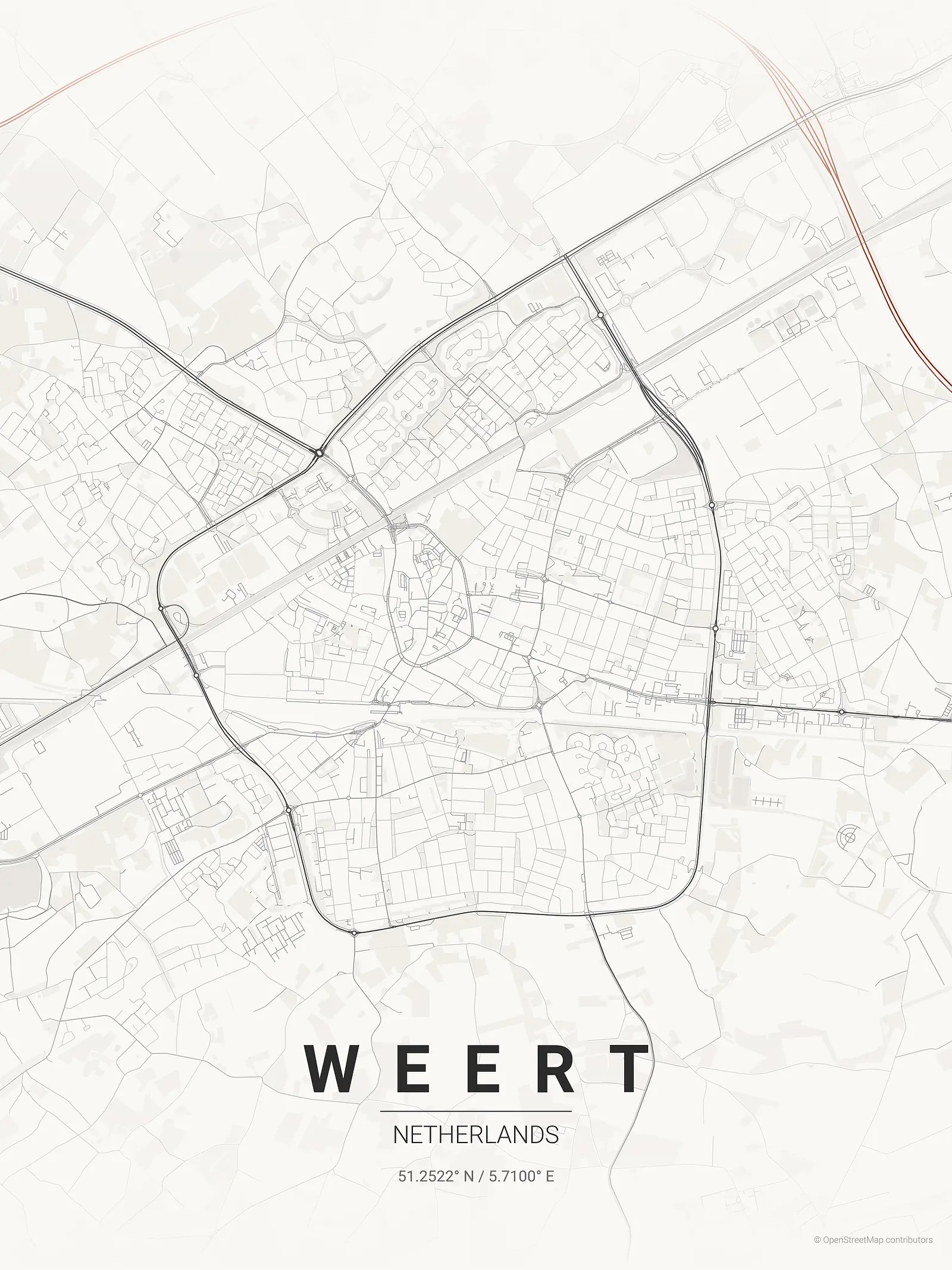 Stylized kaart poster of Weert in Japanese ink style