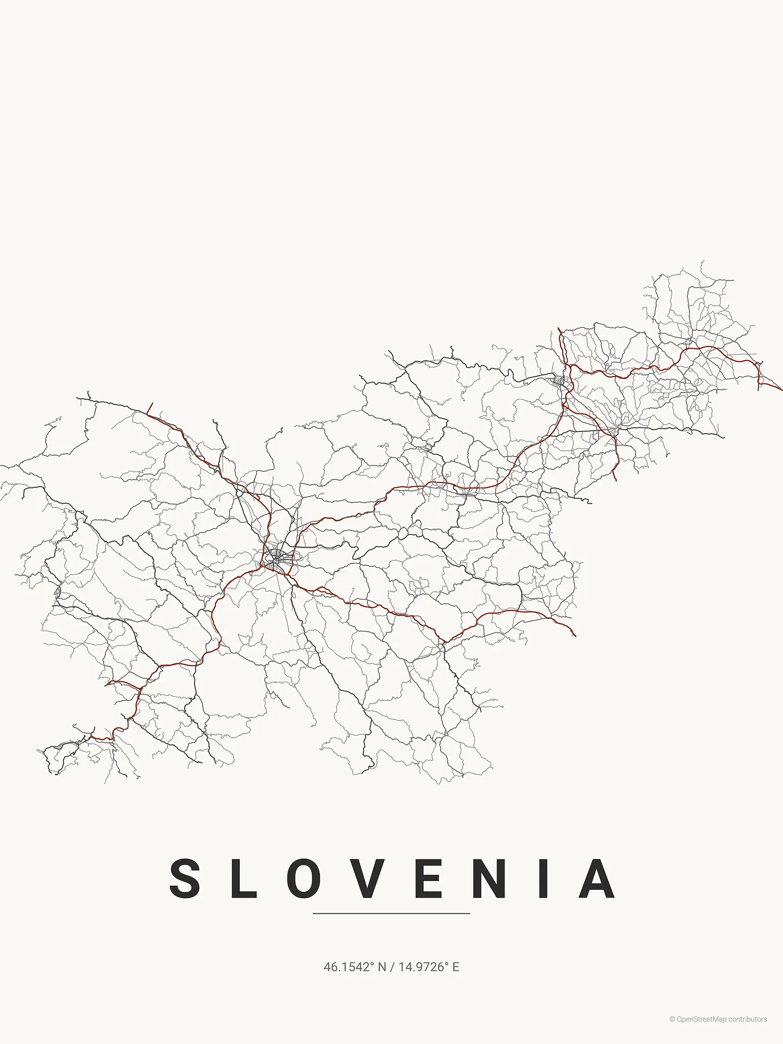 Stylized map poster of Slovenia in Japanese ink style