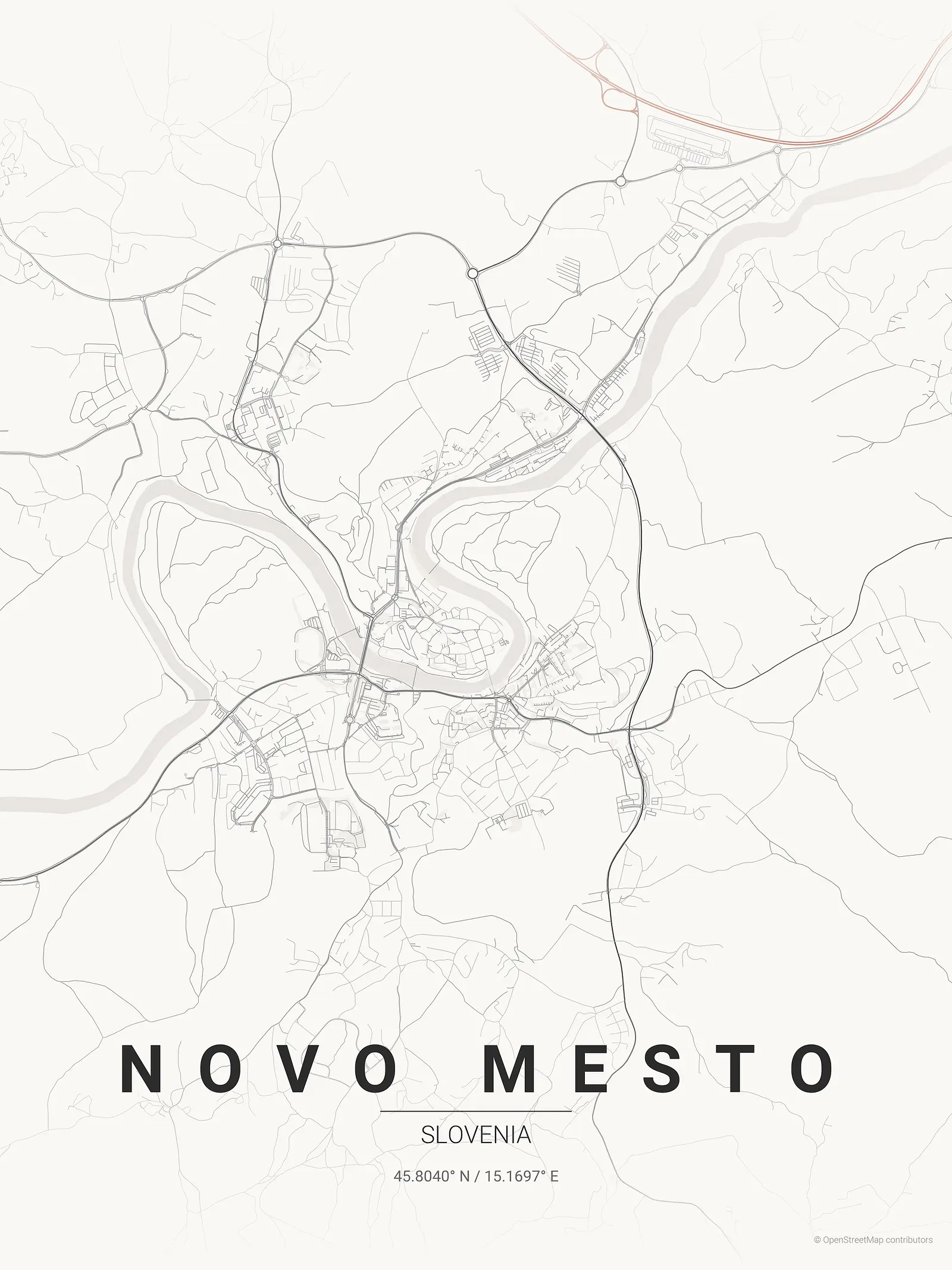 Stylized kaart poster of Novo mesto in Japanese ink style